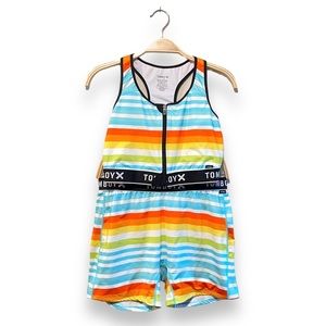 TomboyX Swim Top and Boxer Fitted Shorts in Summer Sunset Stripes Size Large